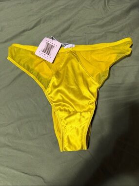 Savage X Fenty Bright Yellow Satin & Mesh Thong